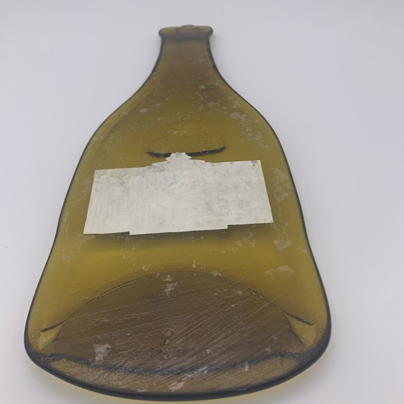 Vintage Decoupaged Melted Flat Art Glass Bottle Spoon Rest Or Wall Decor -Amber - Picture 7 of 9